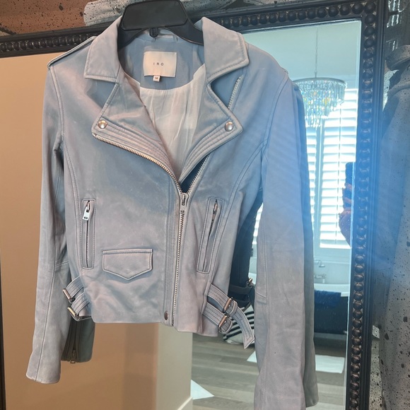 IRO PALE BLUE LEATHER JACKET - Picture 1 of 5